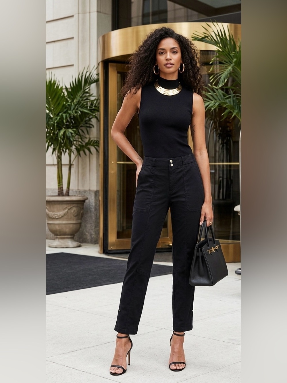 White House Black Market Mid-Rise Straight Crop Pants Size 4 Black Stretch - Picture 5 of 11